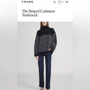 Frame Striped Cashmere Turtleneck Sweater - Navy and White